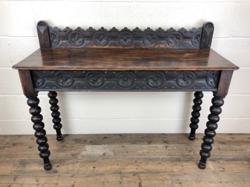 fig 1. Antique Carved Oak Console Table with Drawer