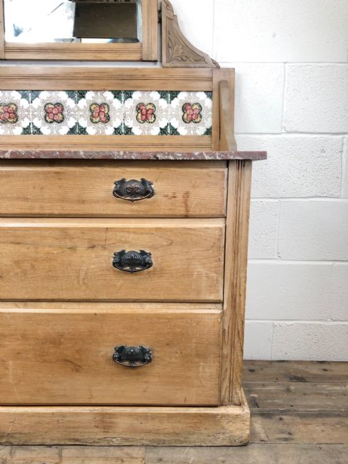 fig 1. Antique Pine Washstand with Marble Top and Tiled Back