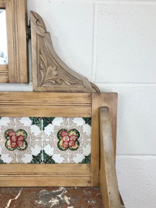 fig 2. Antique Pine Washstand with Marble Top and Tiled Back