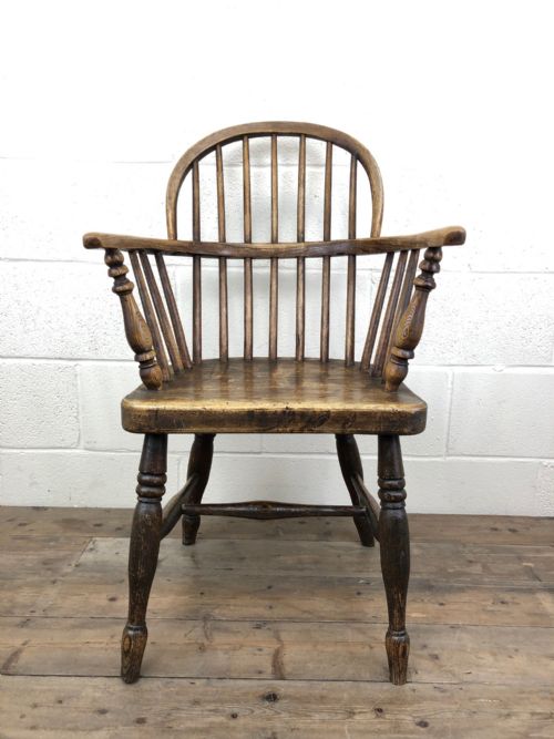 19th Century Ash and Elm Low Back Windsor Armchair