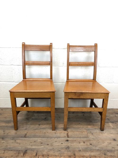 Pair of Antique Welsh Honey Oak Bar Back Farmhouse Chairs