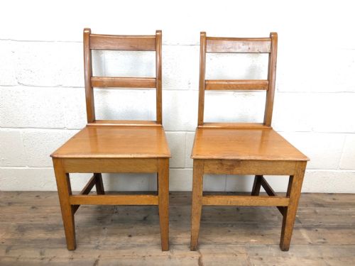 fig 1. Pair of Antique Welsh Honey Oak Bar Back Farmhouse Chairs