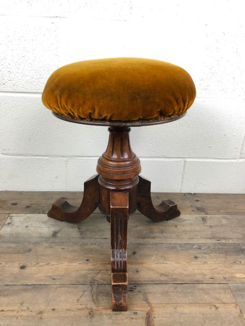 Victorian Walnut Piano Stool with Fabric Seat