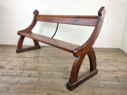 Antique Gothic Style Pitch Pine Pew Bench
