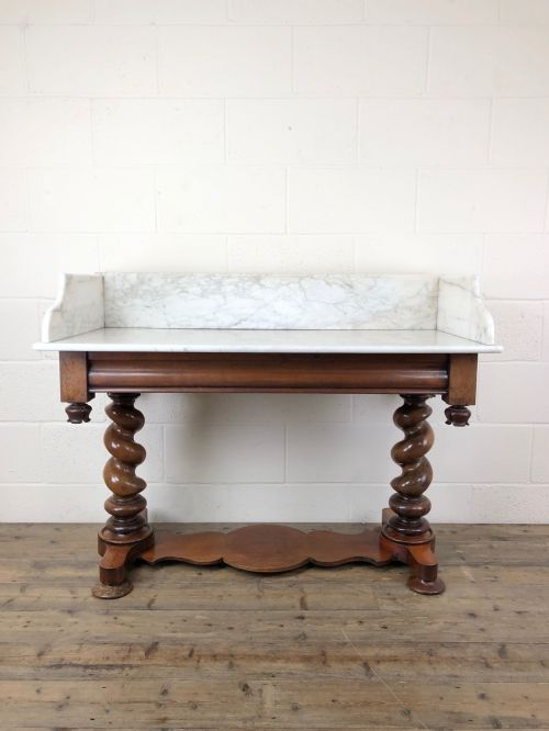 fig 1. Decorative 19th Century Antique Walnut and Marble Washstand
