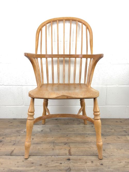 Beech and Elm Windsor Armchair with Crinoline Stretcher