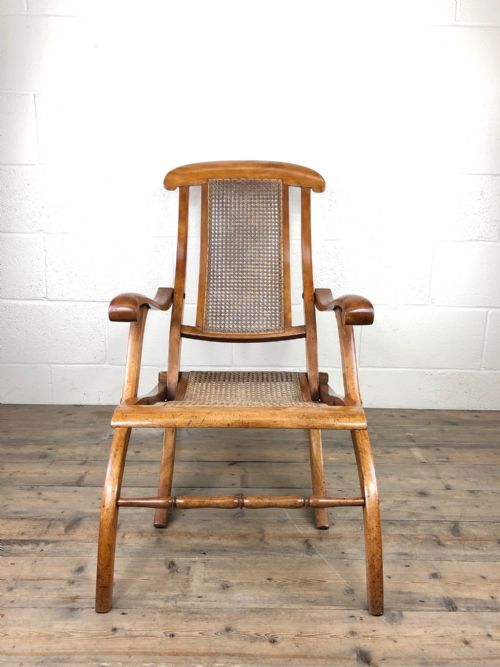 Antique Walnut Folding Armchair with Cane Seat