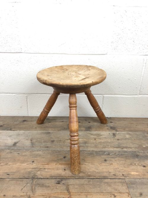 Antique 19th Century Sycamore Three Leg Milking Stool