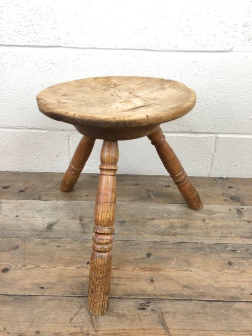 fig 1. Antique 19th Century Sycamore Three Leg Milking Stool