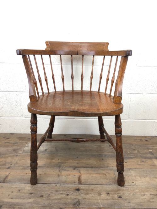 Early 20th Century Oak Smoker’s Bow Desk Chair