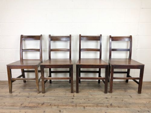 Four Similar Antique Welsh Oak Bar Back Farmhouse Chairs