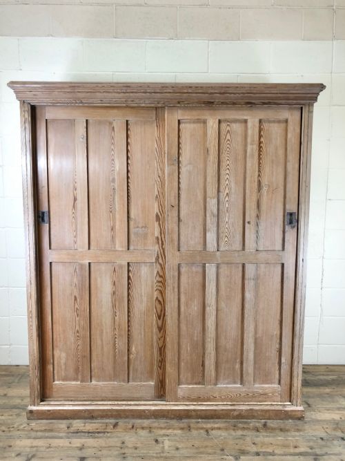 Large Pitch Pine School Cupboard with Sliding Doors