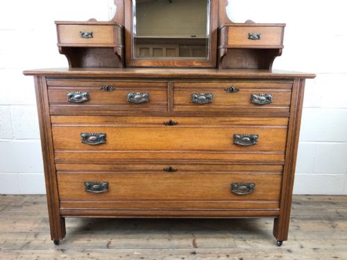 fig 1. Edwardian Oak Dressing Table Chest with Mirror