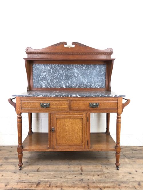 Antique Edwardian Oak and Marble Washstand Cupboard