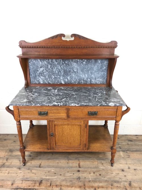fig 1. Antique Edwardian Oak and Marble Washstand Cupboard