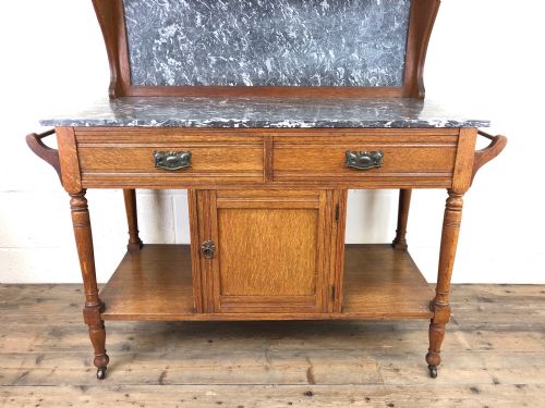fig 2. Antique Edwardian Oak and Marble Washstand Cupboard