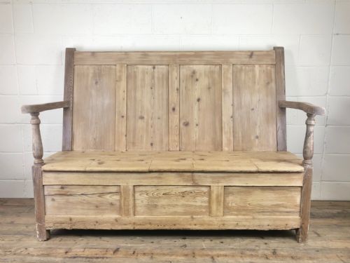 Antique 19th Century Pine Settle with Storage