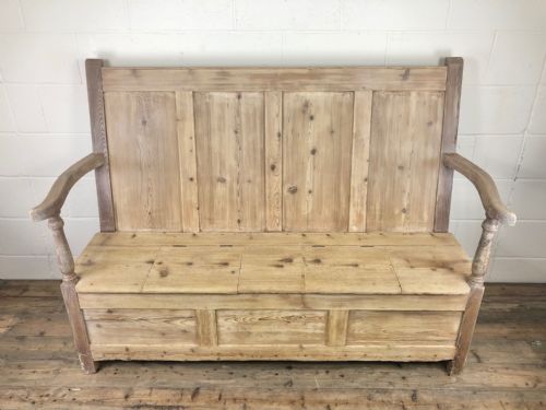 fig 1. Antique 19th Century Pine Settle with Storage