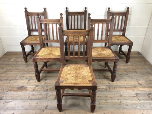 fig 2. Set of Six Arts and Crafts Style Oak Chairs