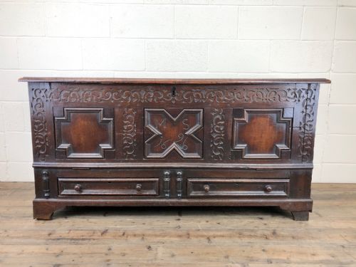 Large 17th Century Carved Oak Coffer
