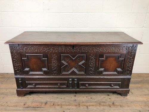 fig 1. Large 17th Century Carved Oak Coffer