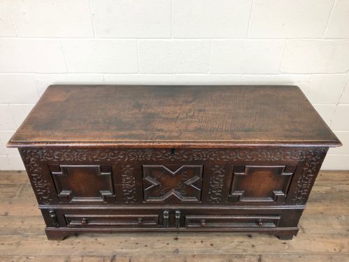 fig 2. Large 17th Century Carved Oak Coffer