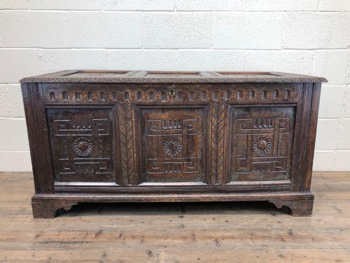 Antique 18th Century Large Carved Oak Coffer