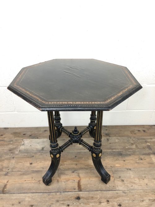 Antique Victorian Ebonised Octagonal Table