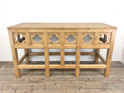 Victorian Pine Church Altar Table in Gothic Design