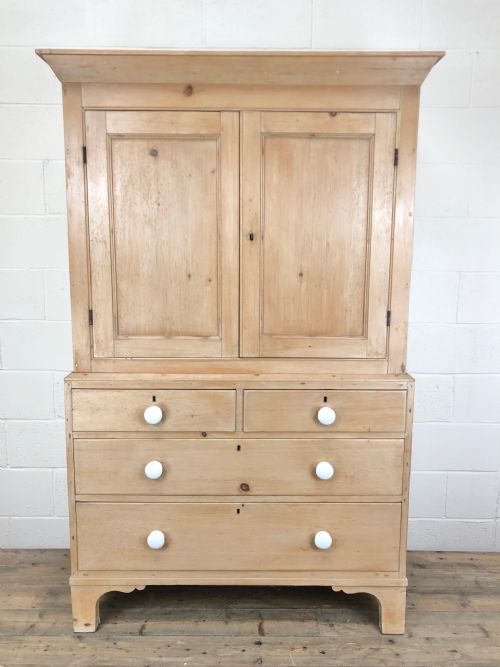 Antique Victorian Pine Linen Press Cupboard