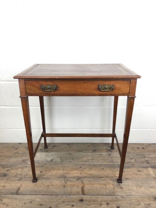 Antique Arts and Crafts Side Table with Leather Top
