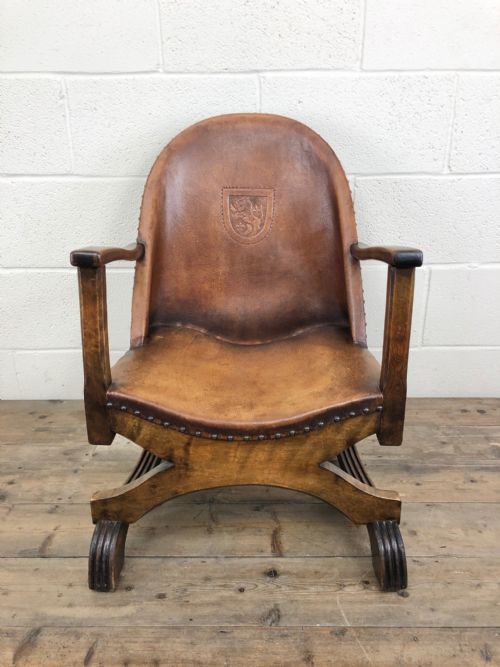 Small Antique Early 20th Century Leather Chair