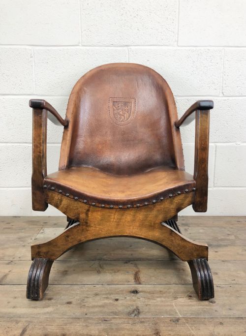 fig 1. Small Antique Early 20th Century Leather Chair