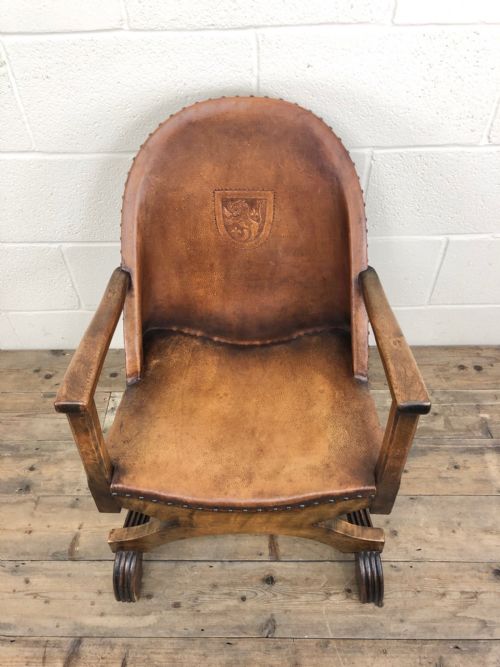 fig 2. Small Antique Early 20th Century Leather Chair