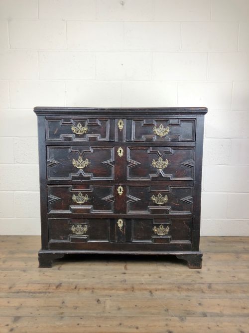 fig 1. Antique 18th Century Jacobean Style Oak Chest of Drawers
