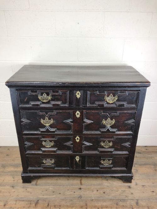 fig 2. Antique 18th Century Jacobean Style Oak Chest of Drawers