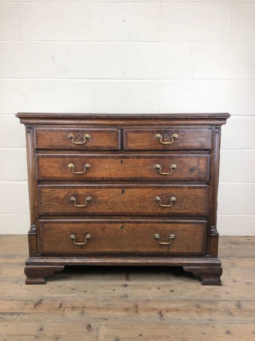 Antique George III Oak and Mahogany Cross Banded Chest of Drawers