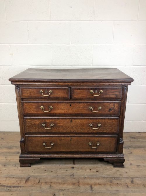 fig 1. Antique George III Oak and Mahogany Cross Banded Chest of Drawers