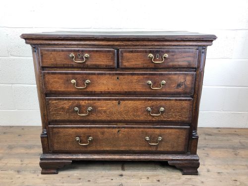 fig 2. Antique George III Oak and Mahogany Cross Banded Chest of Drawers