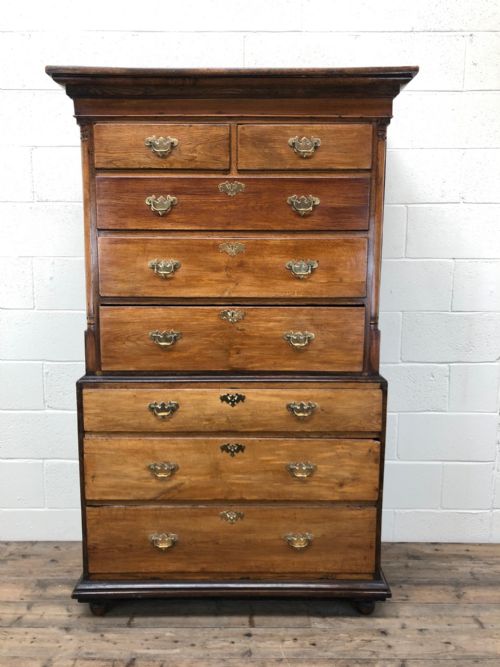 Early 19th Century Oak Secretaire Tallboy Chest on Chest
