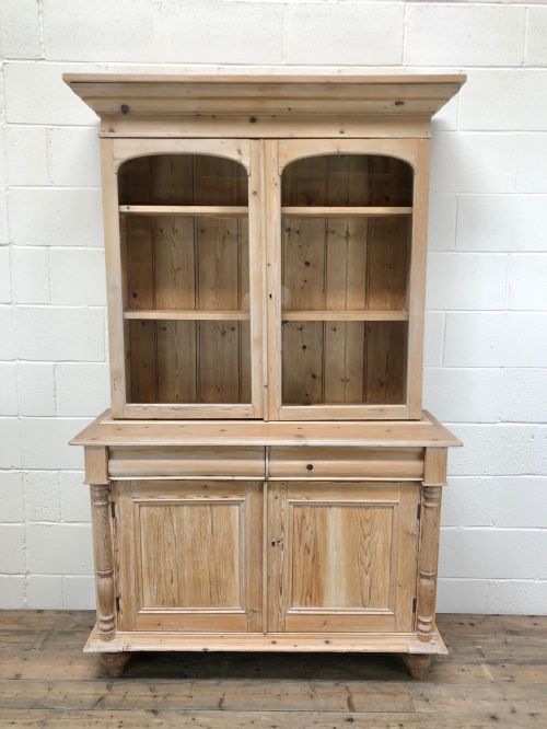 Antique Victorian Pine Glazed Cabinet Dresser