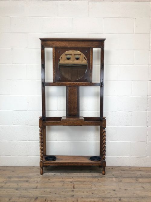 fig 1. Antique Oak Mirrored Hall Stand with Barley Twist Supports