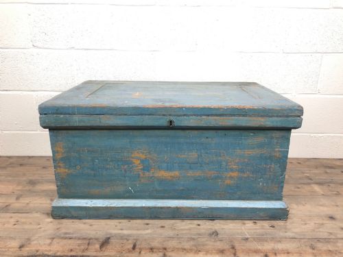 Antique Rustic Pine Blue Painted Trunk