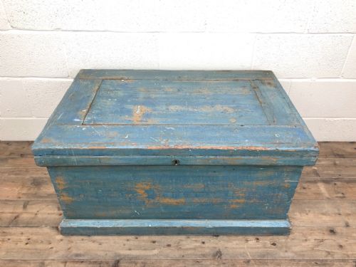 fig 1. Antique Rustic Pine Blue Painted Trunk