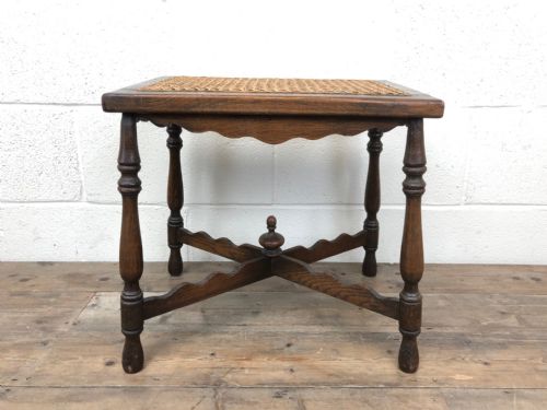 fig 1. Antique Edwardian Oak X Frame Stool with Cane Seat