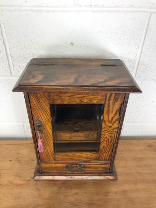 fig 1. Small Antique Oak Smoker’s Cabinet