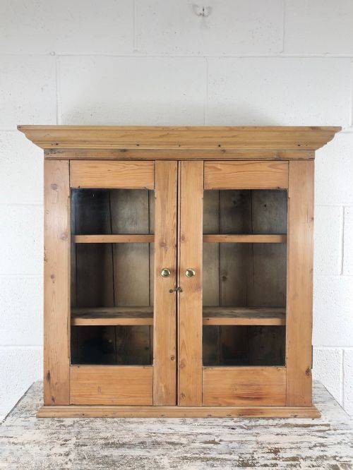 Antique Victorian Pine Glazed Wall Cupboard