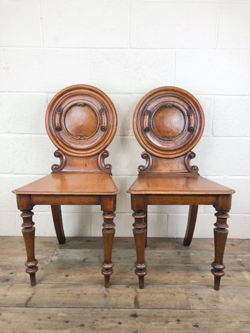 Pair of Decorative Victorian Mahogany Hall Chairs