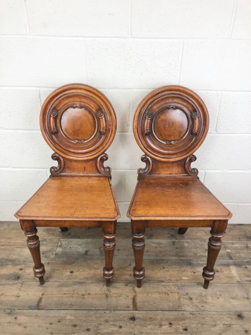 fig 1. Pair of Decorative Victorian Mahogany Hall Chairs