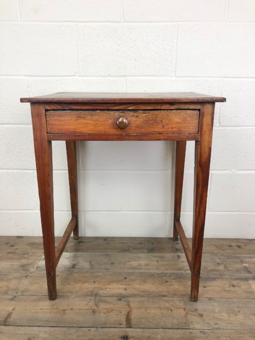 Small Antique Stained Pine Side Table with Drawer